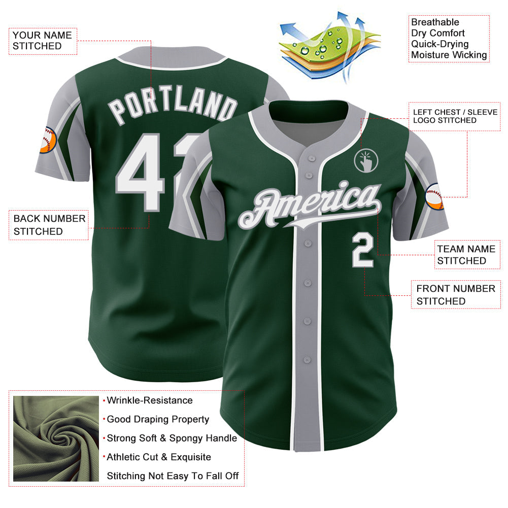 Custom Green White-Gray 3 Colors Arm Shapes Authentic Baseball Jersey - Sky-Custom