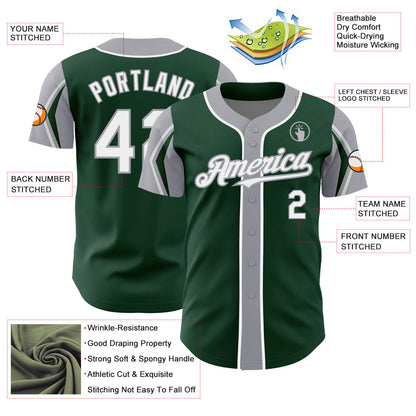 Custom Green White-Gray 3 Colors Arm Shapes Authentic Baseball Jersey - Sky-Custom