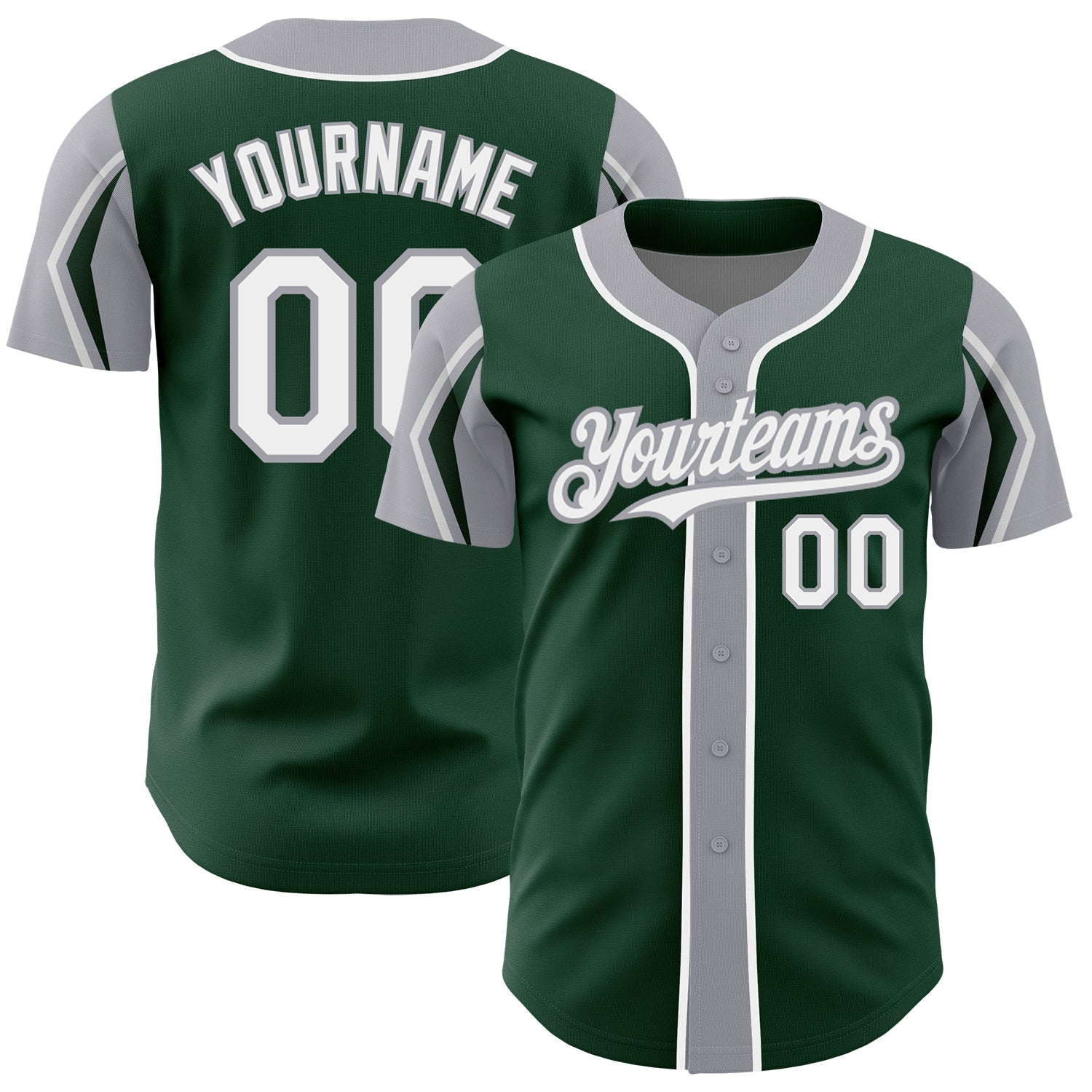 Custom Green White-Gray 3 Colors Arm Shapes Authentic Baseball Jersey - Sky-Custom