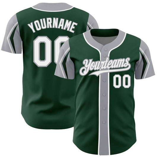 Custom Green White-Gray 3 Colors Arm Shapes Authentic Baseball Jersey - Sky-Custom