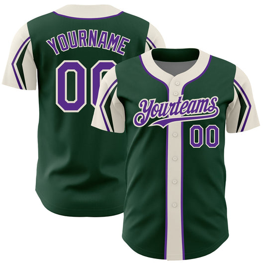 Custom Green Purple-Cream 3 Colors Arm Shapes Authentic Baseball Jersey - Sky-Custom
