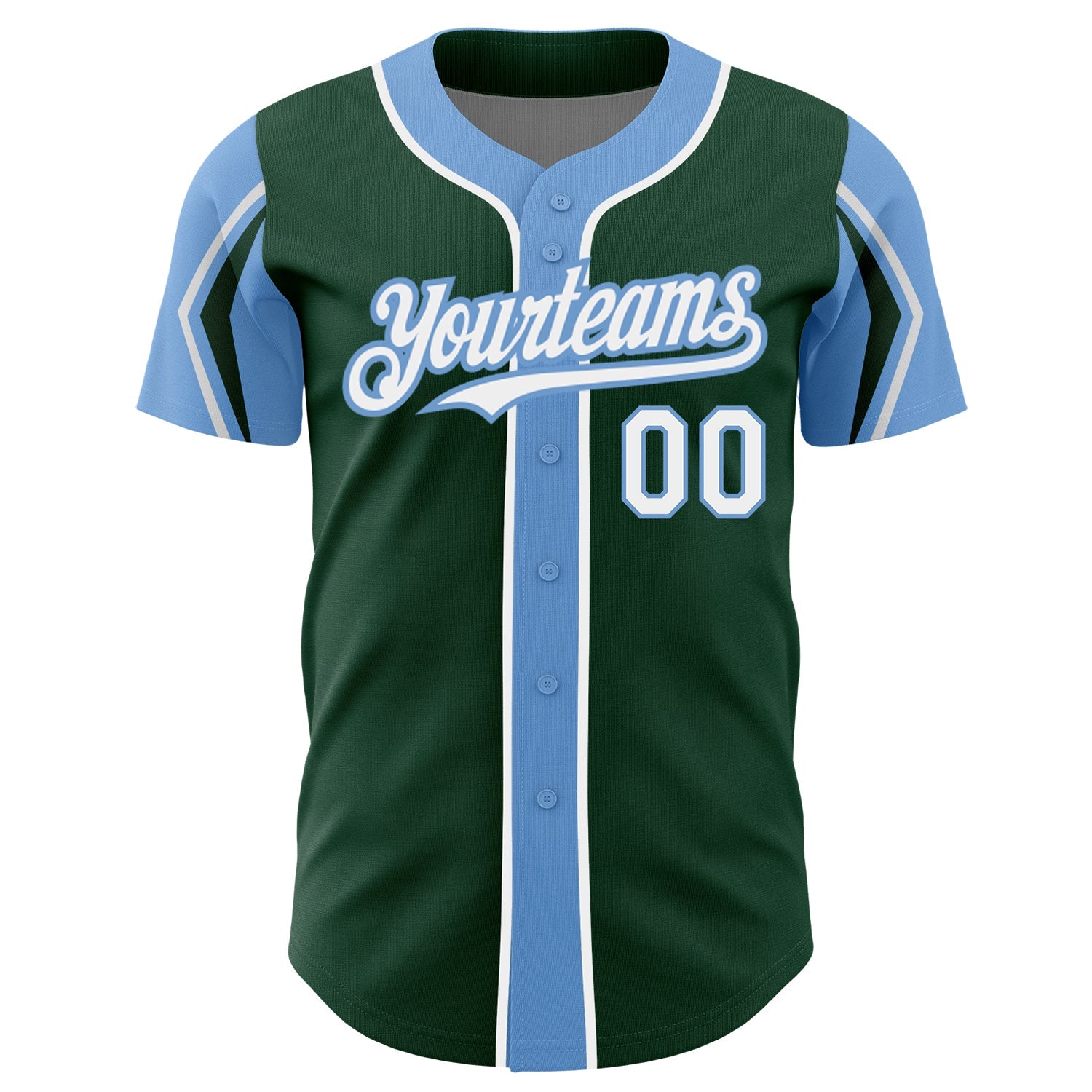 Custom Green White-Light Blue 3 Colors Arm Shapes Authentic Baseball Jersey - Sky-Custom