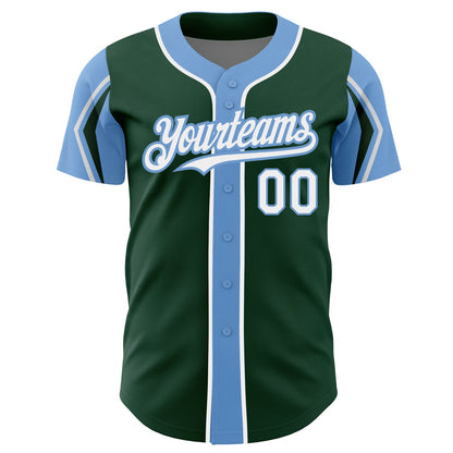 Custom Green White-Light Blue 3 Colors Arm Shapes Authentic Baseball Jersey - Sky-Custom