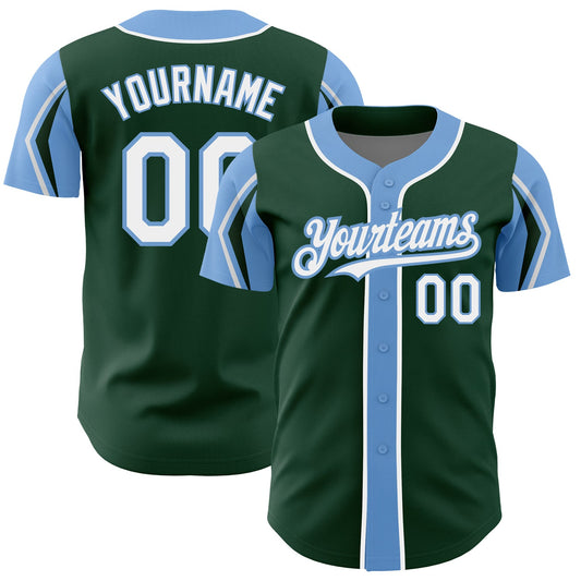 Custom Green White-Light Blue 3 Colors Arm Shapes Authentic Baseball Jersey - Sky-Custom