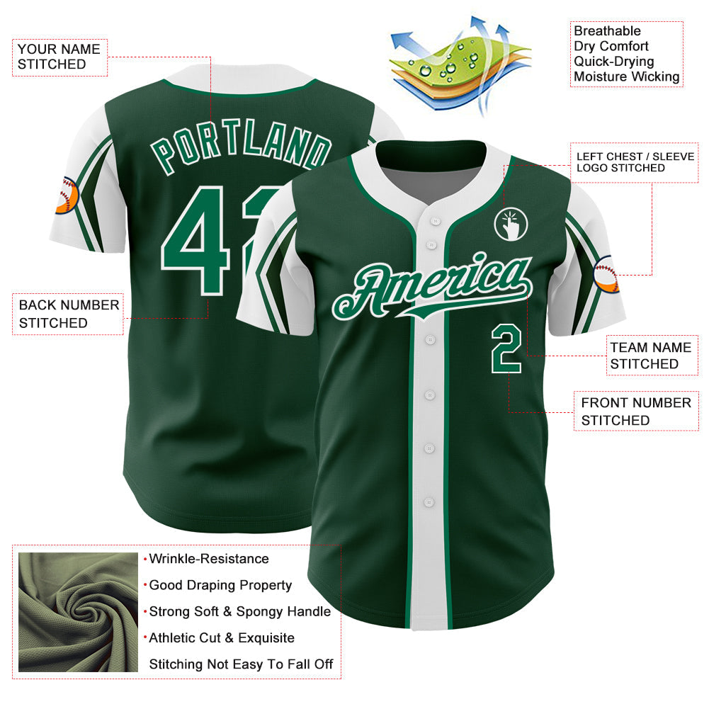 Custom Green Kelly Green-White 3 Colors Arm Shapes Authentic Baseball Jersey - Sky-Custom