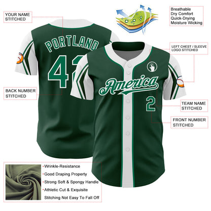 Custom Green Kelly Green-White 3 Colors Arm Shapes Authentic Baseball Jersey - Sky-Custom