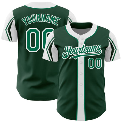 Custom Green Kelly Green-White 3 Colors Arm Shapes Authentic Baseball Jersey - Sky-Custom