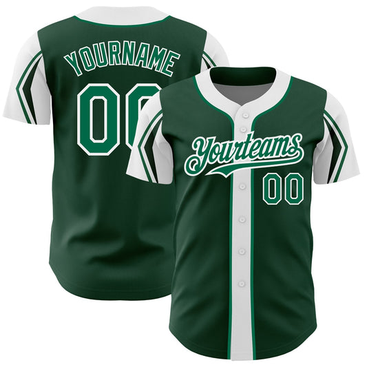 Custom Green Kelly Green-White 3 Colors Arm Shapes Authentic Baseball Jersey - Sky-Custom