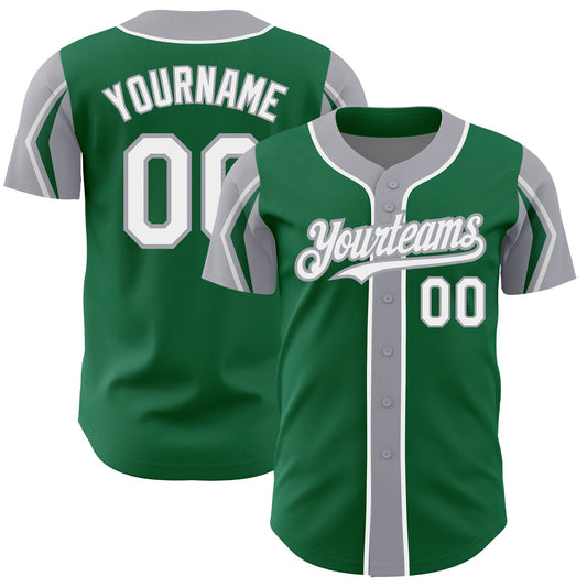 Custom Kelly Green White-Gray 3 Colors Arm Shapes Authentic Baseball Jersey - Sky-Custom