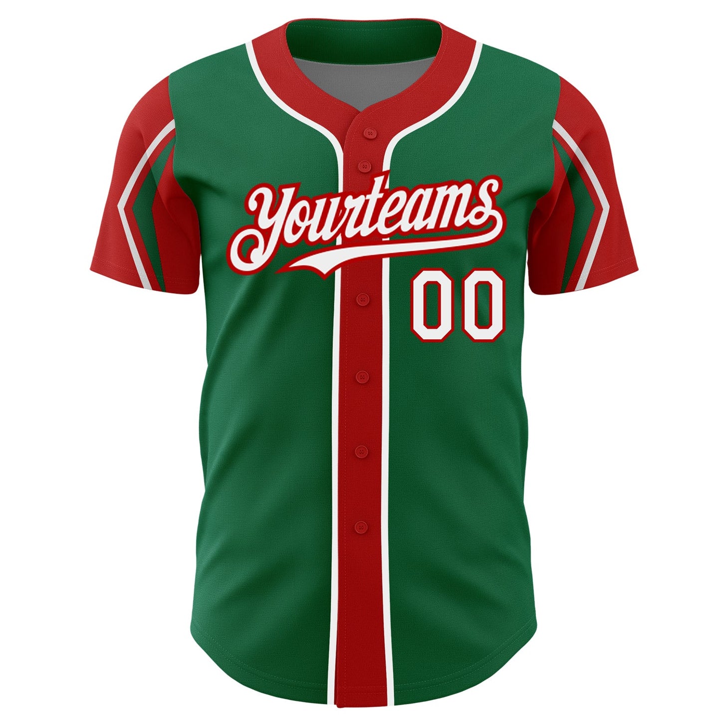 Custom Kelly Green White-Red 3 Colors Arm Shapes Authentic Baseball Jersey - Sky-Custom