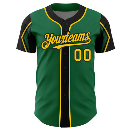 Custom Kelly Green Yellow-Black 3 Colors Arm Shapes Authentic Baseball Jersey - Sky-Custom