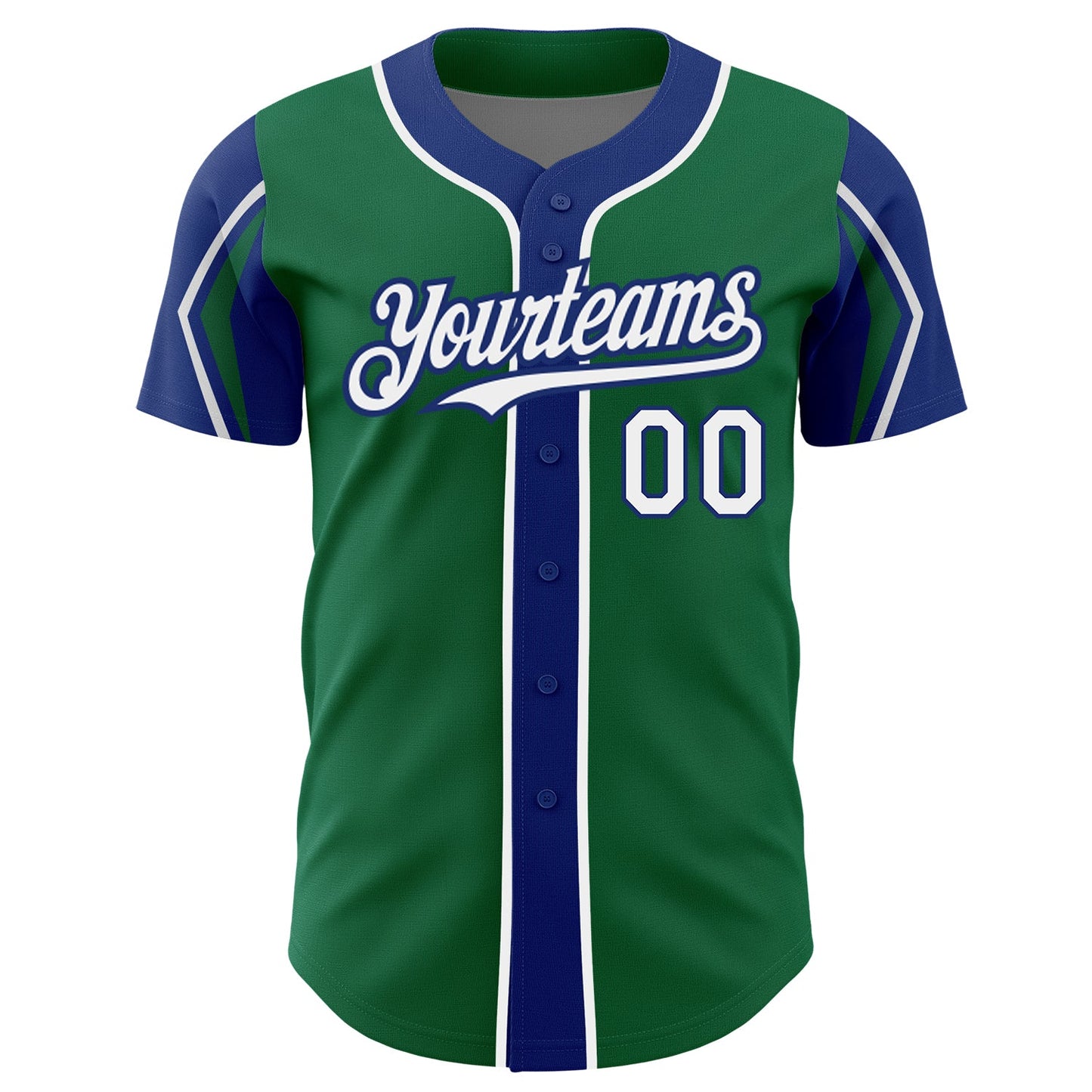 Custom Kelly Green White-Royal 3 Colors Arm Shapes Authentic Baseball Jersey - Sky-Custom