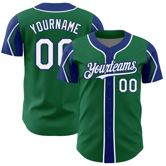 Custom Kelly Green White-Royal 3 Colors Arm Shapes Authentic Baseball Jersey - Sky-Custom