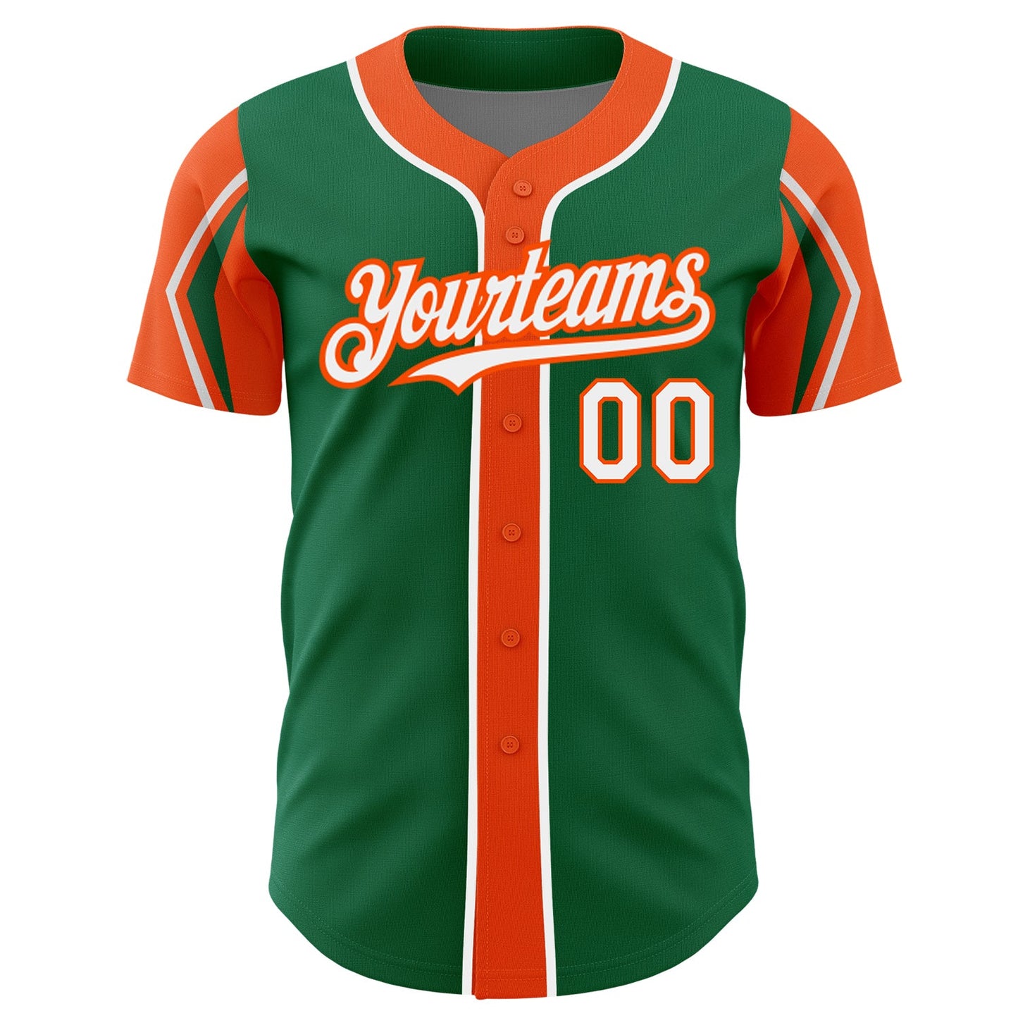 Custom Kelly Green White-Orange 3 Colors Arm Shapes Authentic Baseball Jersey - Sky-Custom