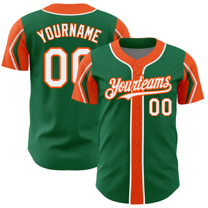 Custom Kelly Green White-Orange 3 Colors Arm Shapes Authentic Baseball Jersey - Sky-Custom