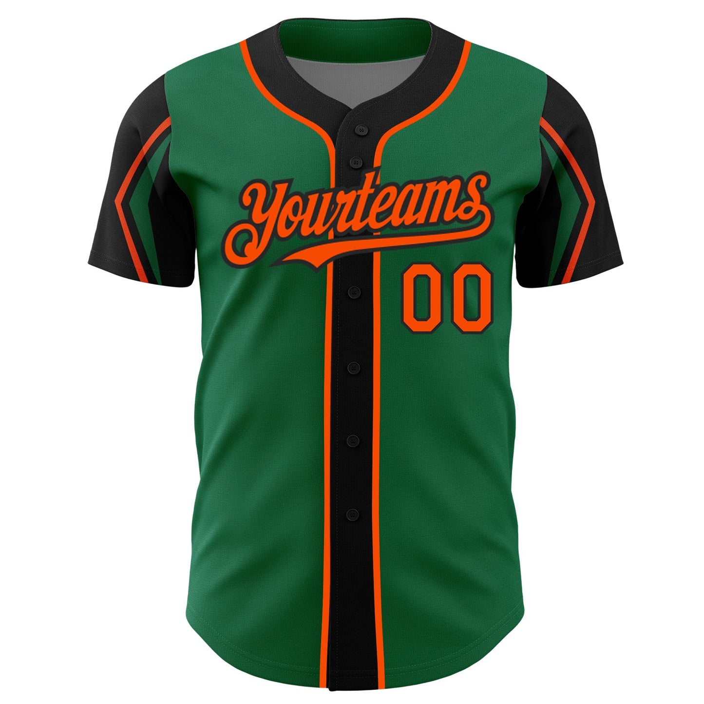 Custom Kelly Green Orange-Black 3 Colors Arm Shapes Authentic Baseball Jersey - Sky-Custom