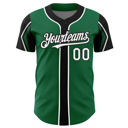Custom Kelly Green White-Black 3 Colors Arm Shapes Authentic Baseball Jersey - Sky-Custom