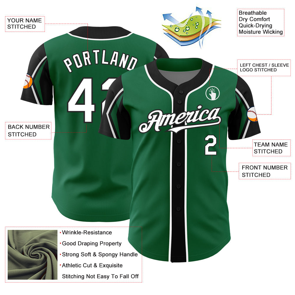 Custom Kelly Green White-Black 3 Colors Arm Shapes Authentic Baseball Jersey - Sky-Custom