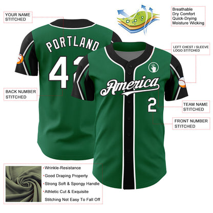 Custom Kelly Green White-Black 3 Colors Arm Shapes Authentic Baseball Jersey - Sky-Custom