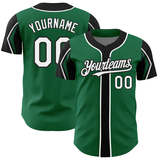 Custom Kelly Green White-Black 3 Colors Arm Shapes Authentic Baseball Jersey - Sky-Custom