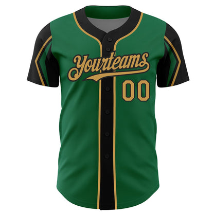 Custom Kelly Green Old Gold-Black 3 Colors Arm Shapes Authentic Baseball Jersey - Sky-Custom