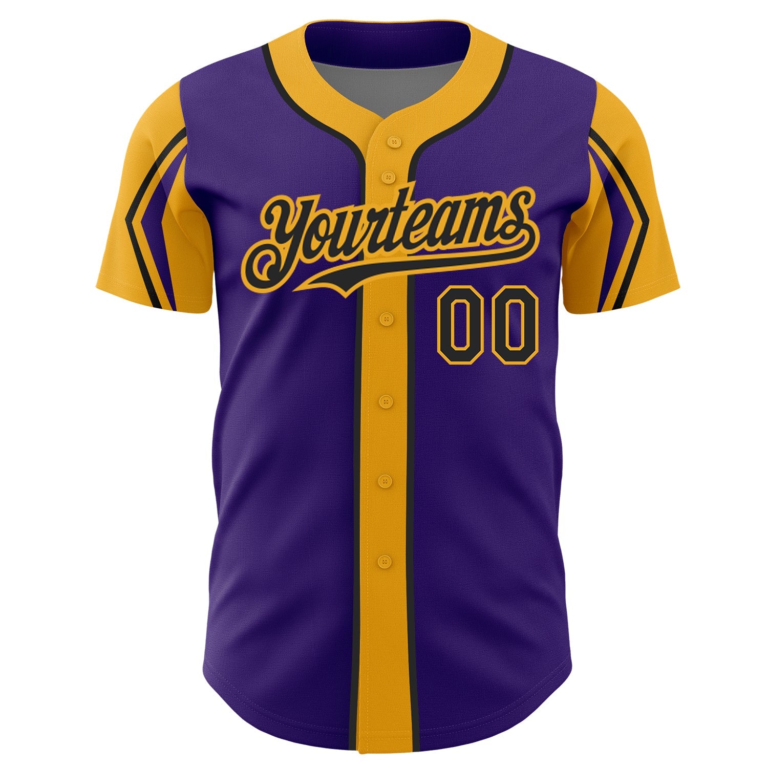 Custom Purple Black-Gold 3 Colors Arm Shapes Authentic Baseball Jersey - Sky-Custom