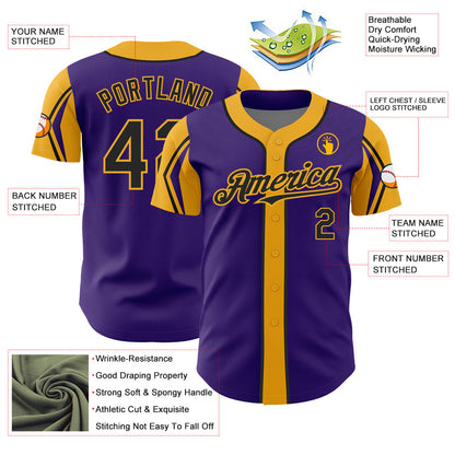 Custom Purple Black-Gold 3 Colors Arm Shapes Authentic Baseball Jersey - Sky-Custom
