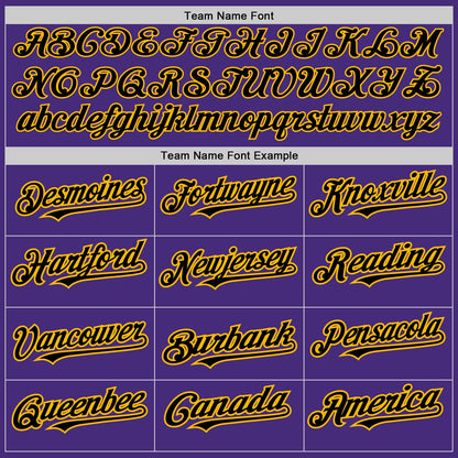 Custom Purple Black-Gold 3 Colors Arm Shapes Authentic Baseball Jersey - Sky-Custom