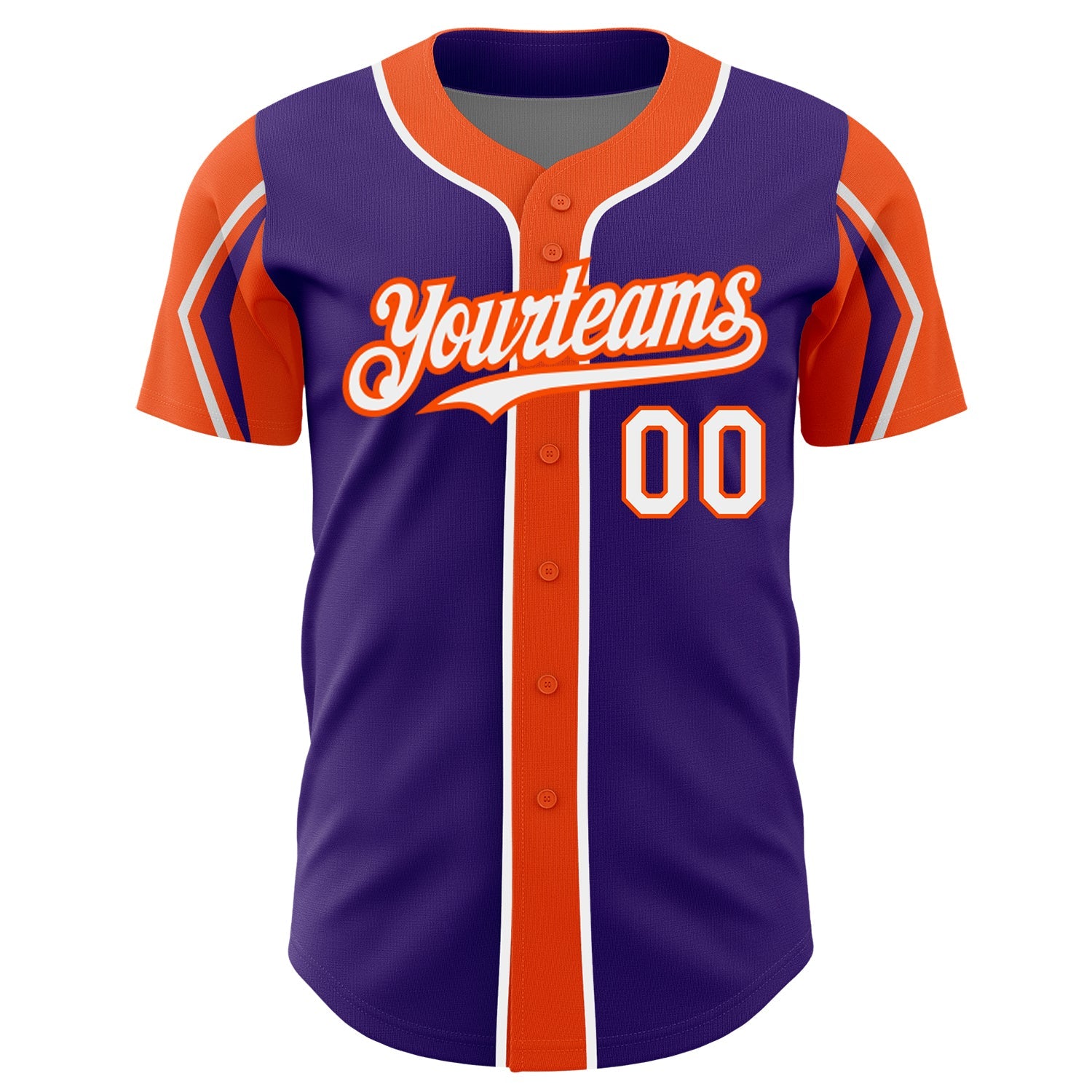Custom Purple White-Orange 3 Colors Arm Shapes Authentic Baseball Jersey - Sky-Custom