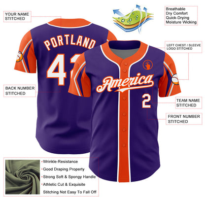 Custom Purple White-Orange 3 Colors Arm Shapes Authentic Baseball Jersey - Sky-Custom