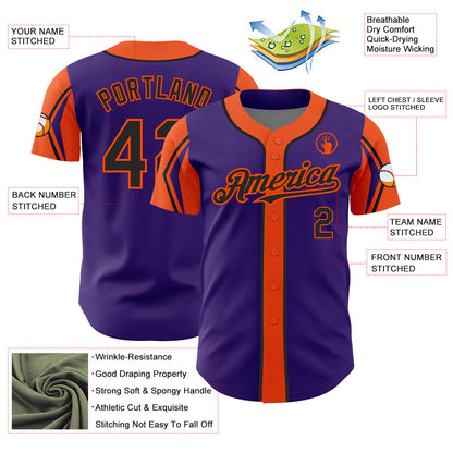 Custom Purple Black-Orange 3 Colors Arm Shapes Authentic Baseball Jersey - Sky-Custom