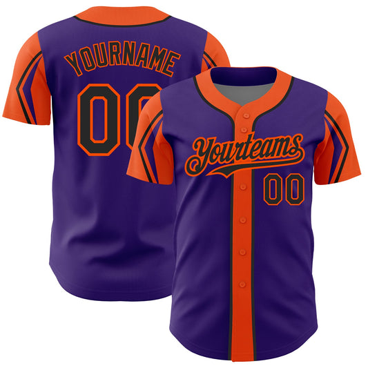 Custom Purple Black-Orange 3 Colors Arm Shapes Authentic Baseball Jersey - Sky-Custom