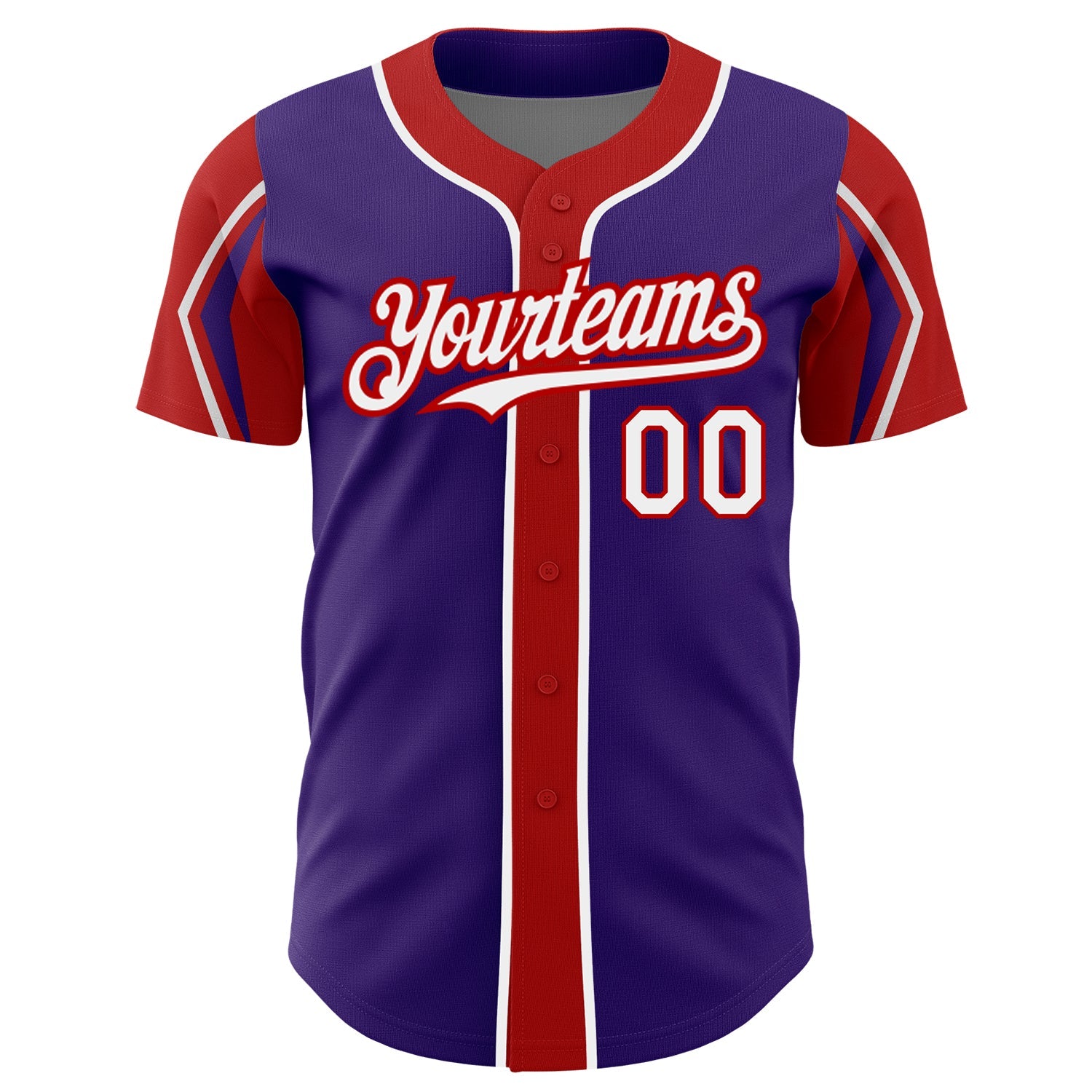 Custom Purple White-Red 3 Colors Arm Shapes Authentic Baseball Jersey - Sky-Custom