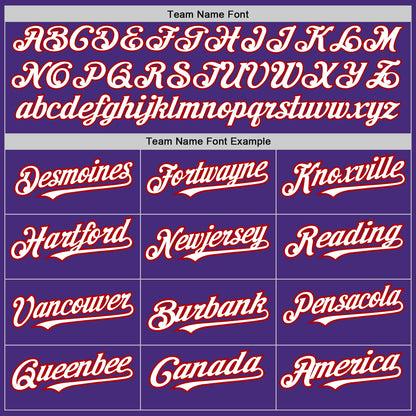 Custom Purple White-Red 3 Colors Arm Shapes Authentic Baseball Jersey - Sky-Custom