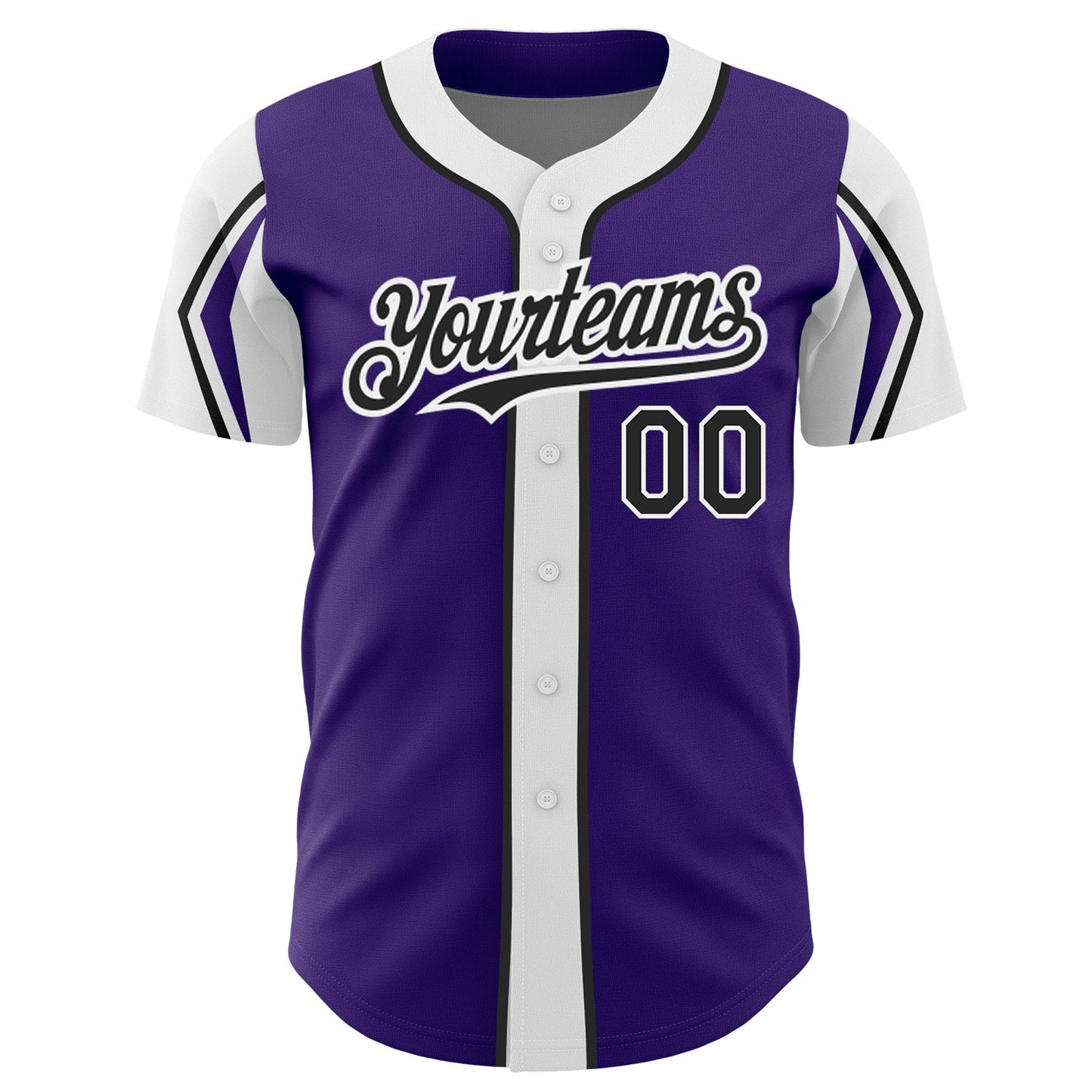 Custom Purple Black-White 3 Colors Arm Shapes Authentic Baseball Jersey - Sky-Custom