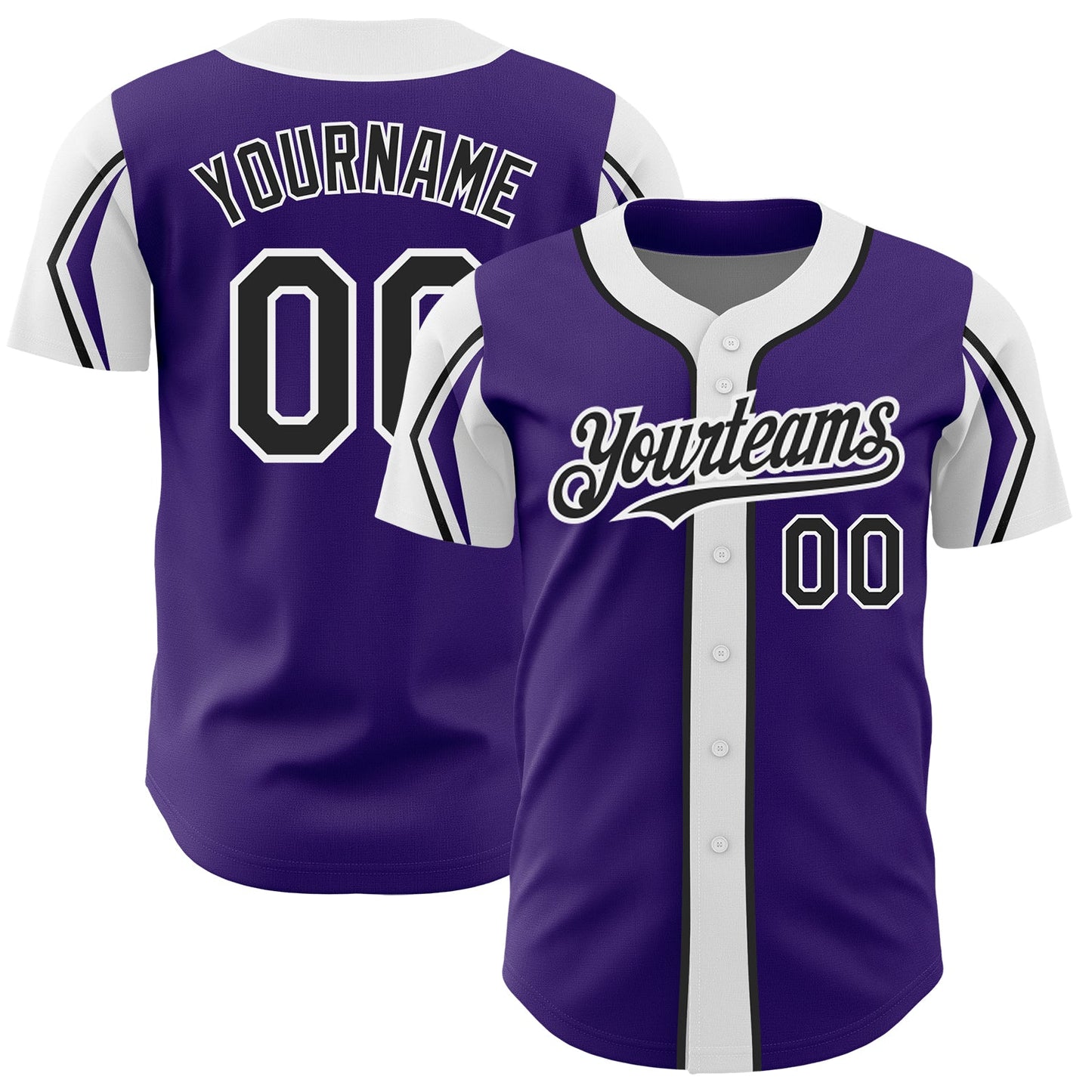 Custom Purple Black-White 3 Colors Arm Shapes Authentic Baseball Jersey - Sky-Custom