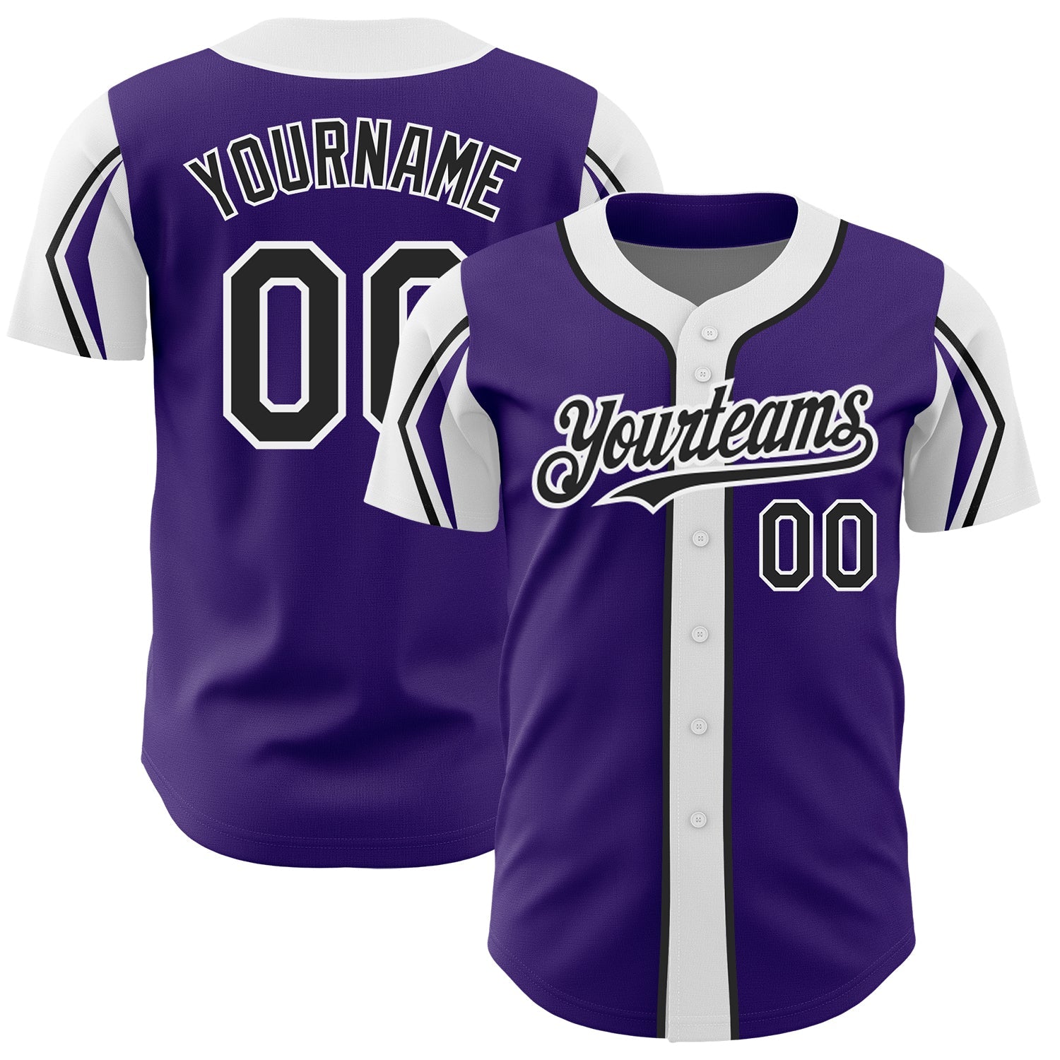 Custom Purple Black-White 3 Colors Arm Shapes Authentic Baseball Jersey - Sky-Custom