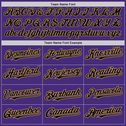 Custom Purple Black-Old Gold 3 Colors Arm Shapes Authentic Baseball Jersey - Sky-Custom