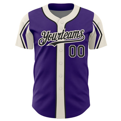 Custom Purple Black-Cream 3 Colors Arm Shapes Authentic Baseball Jersey - Sky-Custom