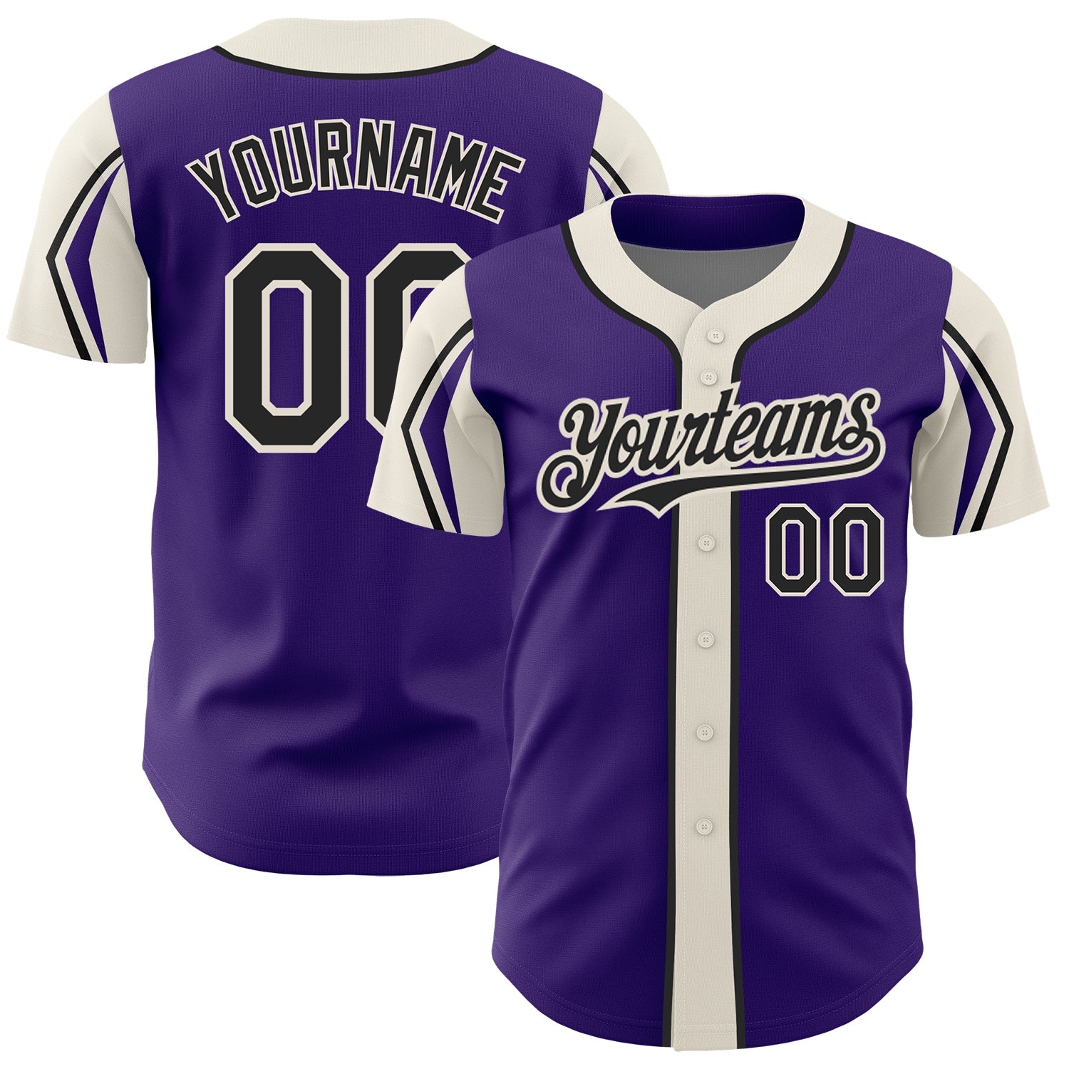 Custom Purple Black-Cream 3 Colors Arm Shapes Authentic Baseball Jersey - Sky-Custom