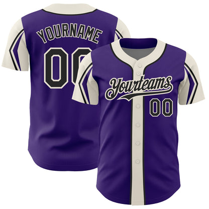 Custom Purple Black-Cream 3 Colors Arm Shapes Authentic Baseball Jersey - Sky-Custom