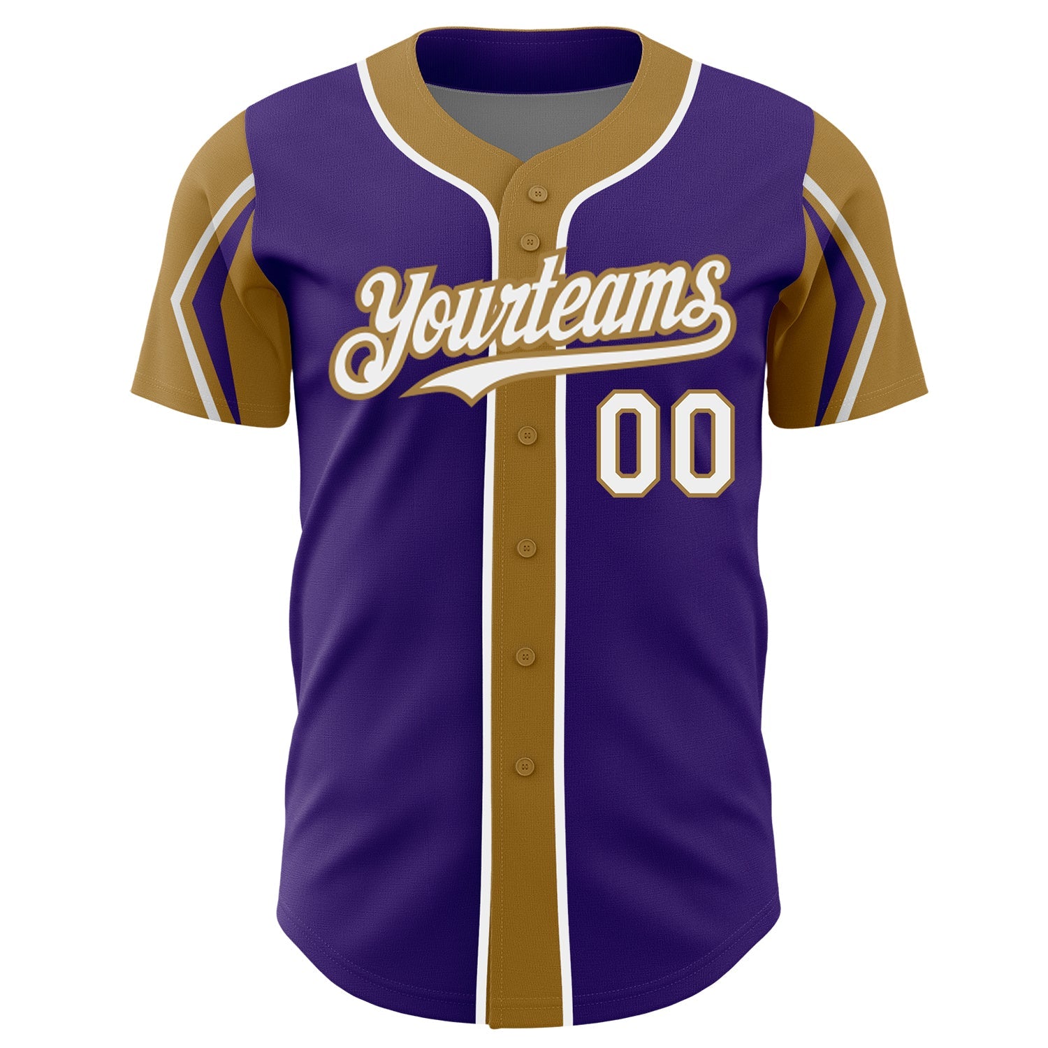 Custom Purple White-Old Gold 3 Colors Arm Shapes Authentic Baseball Jersey - Sky-Custom