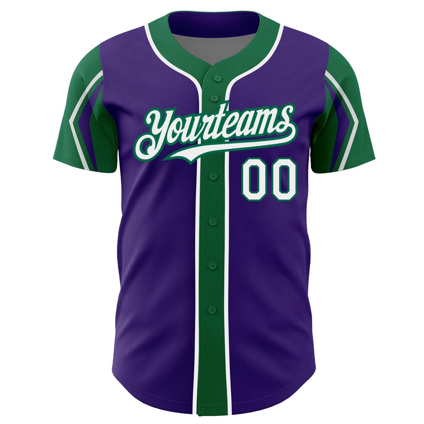 Custom Purple White-Kelly Green 3 Colors Arm Shapes Authentic Baseball Jersey - Sky-Custom