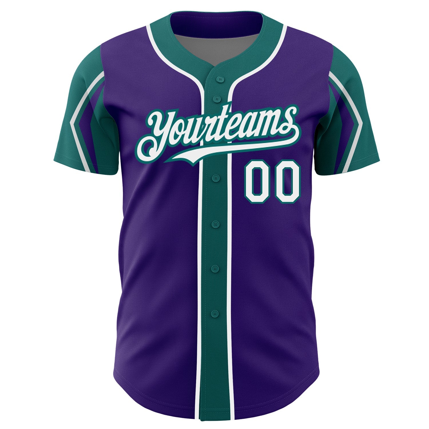 Custom Purple White-Teal 3 Colors Arm Shapes Authentic Baseball Jersey - Sky-Custom