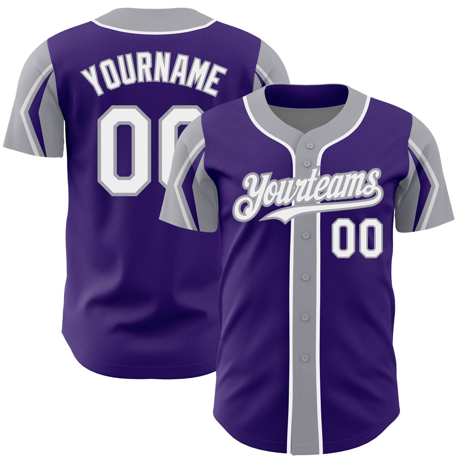 Custom Purple White-Gray 3 Colors Arm Shapes Authentic Baseball Jersey - Sky-Custom