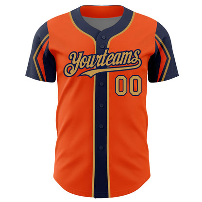 Custom Orange Old Gold-Navy 3 Colors Arm Shapes Authentic Baseball Jersey - Sky-Custom
