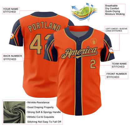 Custom Orange Old Gold-Navy 3 Colors Arm Shapes Authentic Baseball Jersey - Sky-Custom