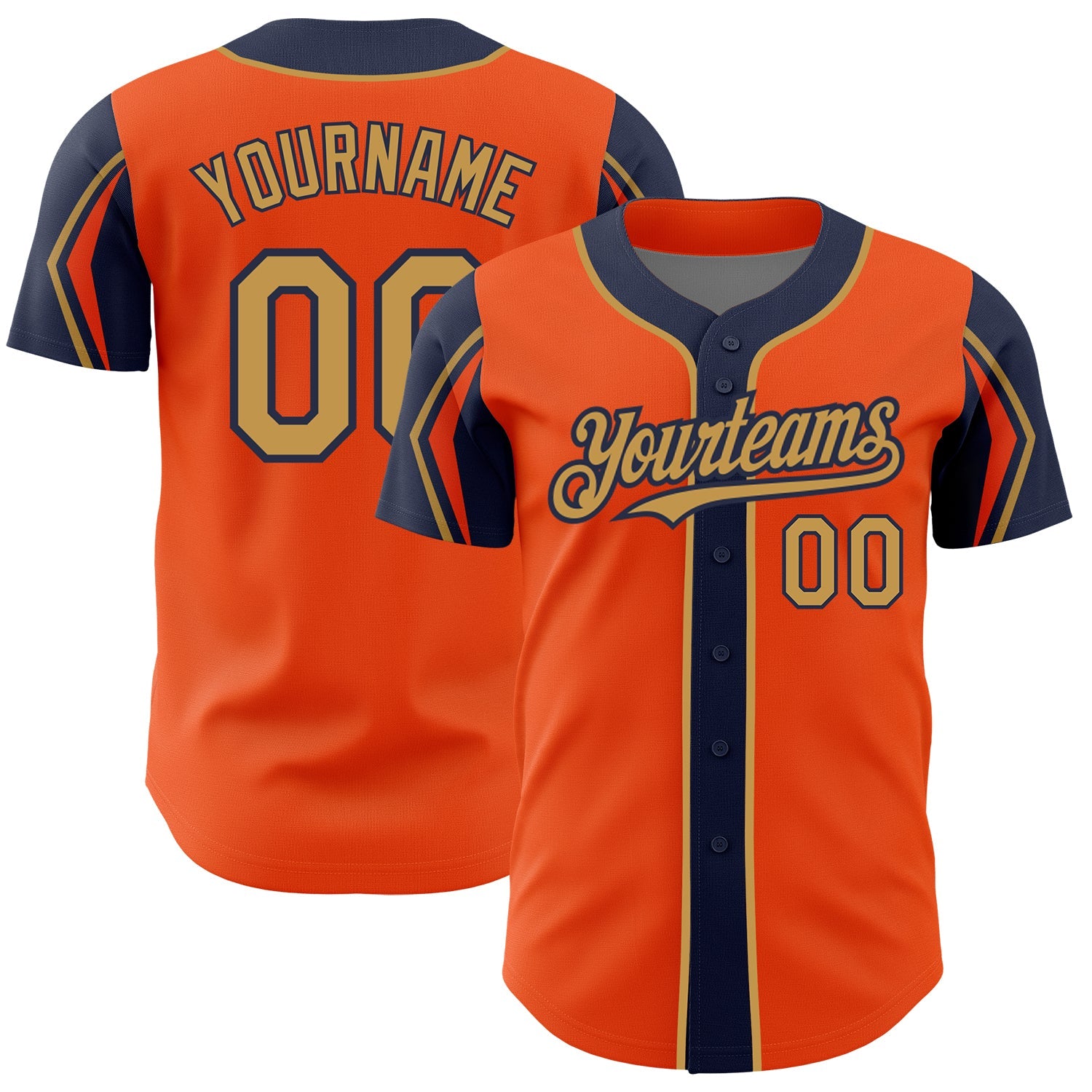 Custom Orange Old Gold-Navy 3 Colors Arm Shapes Authentic Baseball Jersey - Sky-Custom