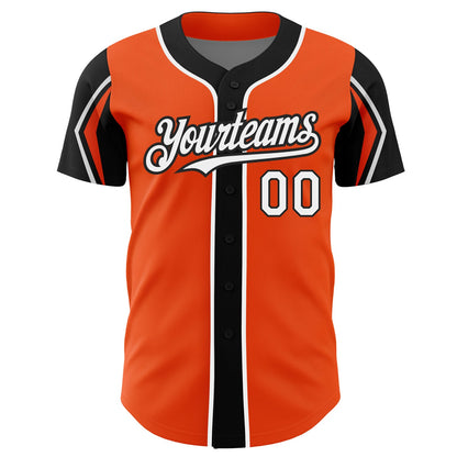 Custom Orange White-Black 3 Colors Arm Shapes Authentic Baseball Jersey - Sky-Custom