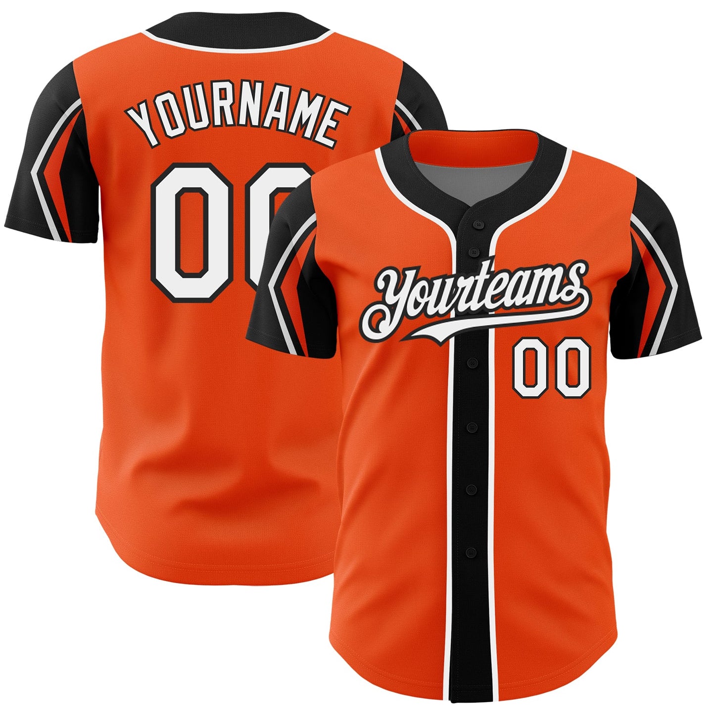 Custom Orange White-Black 3 Colors Arm Shapes Authentic Baseball Jersey - Sky-Custom